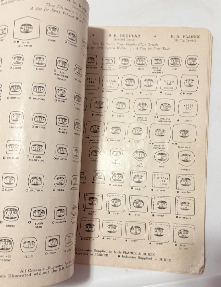 Vintage 1952 BB Watch Crystal Catalog Reference Guide