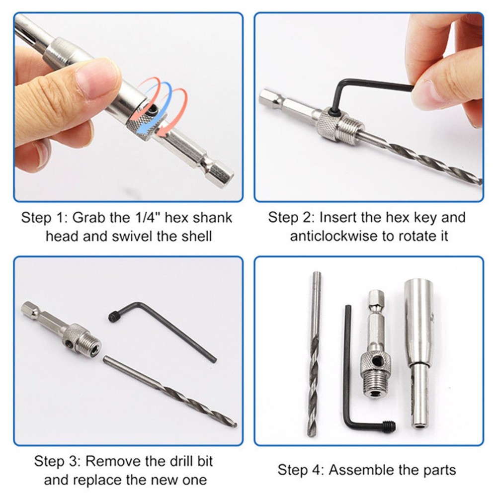 13/64in, 1/4in New Durable Self Centering Hinge Hardware Drill Bit Set Kit