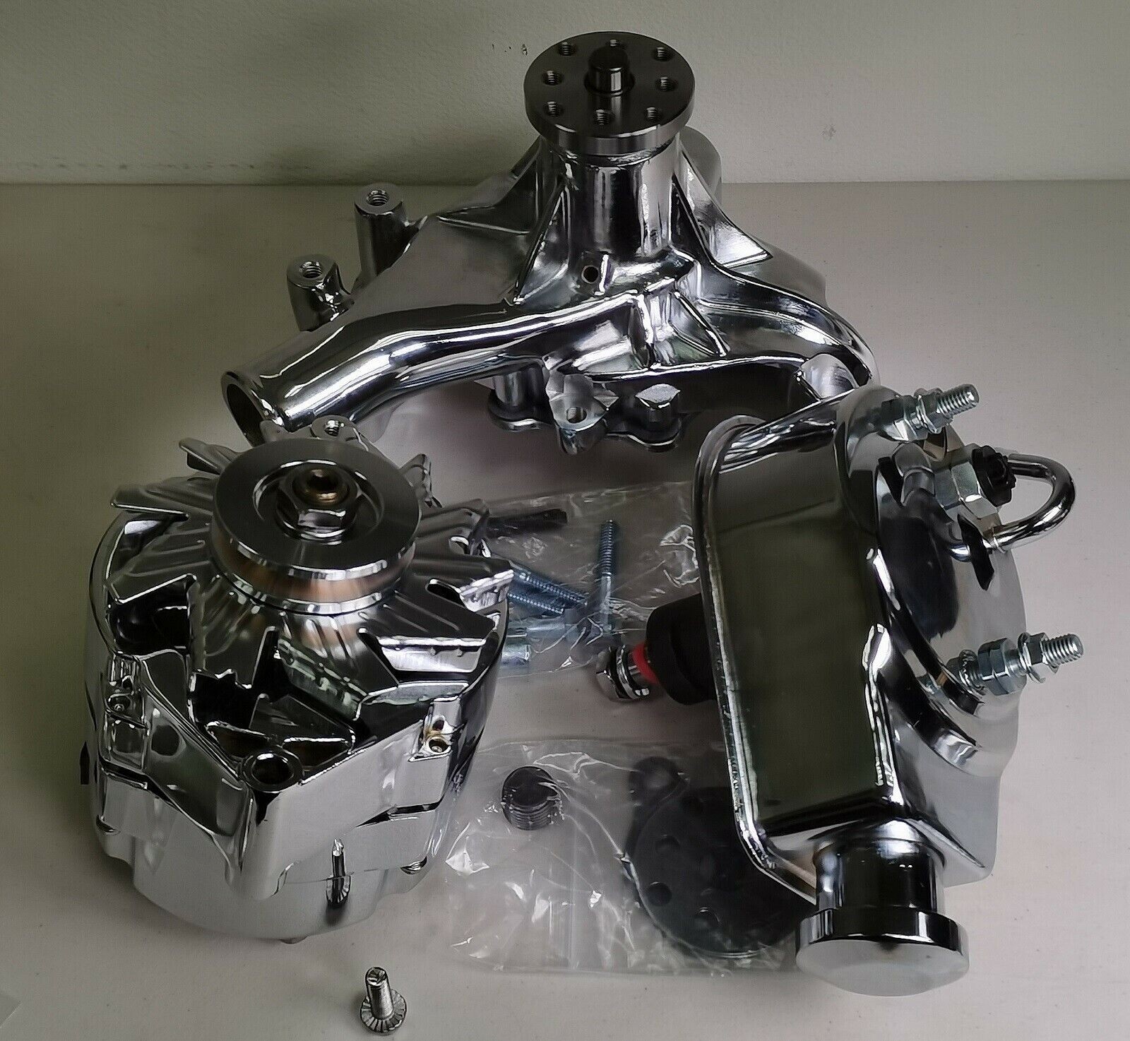 For SBC Chevy Pulley & Bracket Kit w/ Alternator Power Steering Long Water Pump