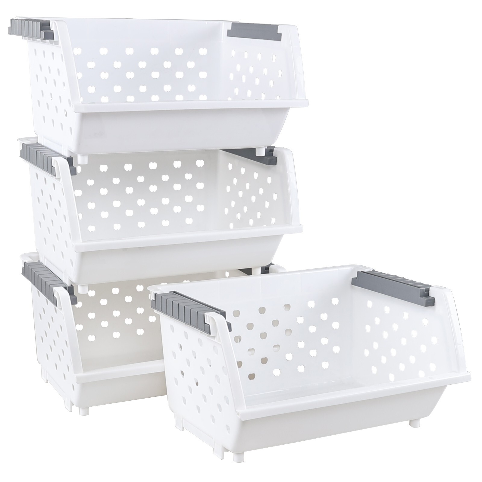 Cand Stackable Plastic Bins - 4 Packs White Large Plastic Stackable Storage Bins