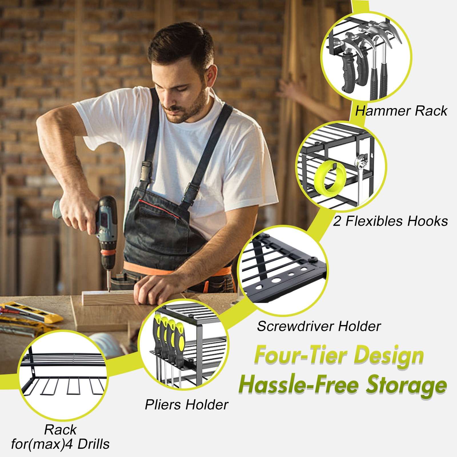 Power Tool Organizer Wall Mounted Power Tool Rack for Cordless Drill Storage