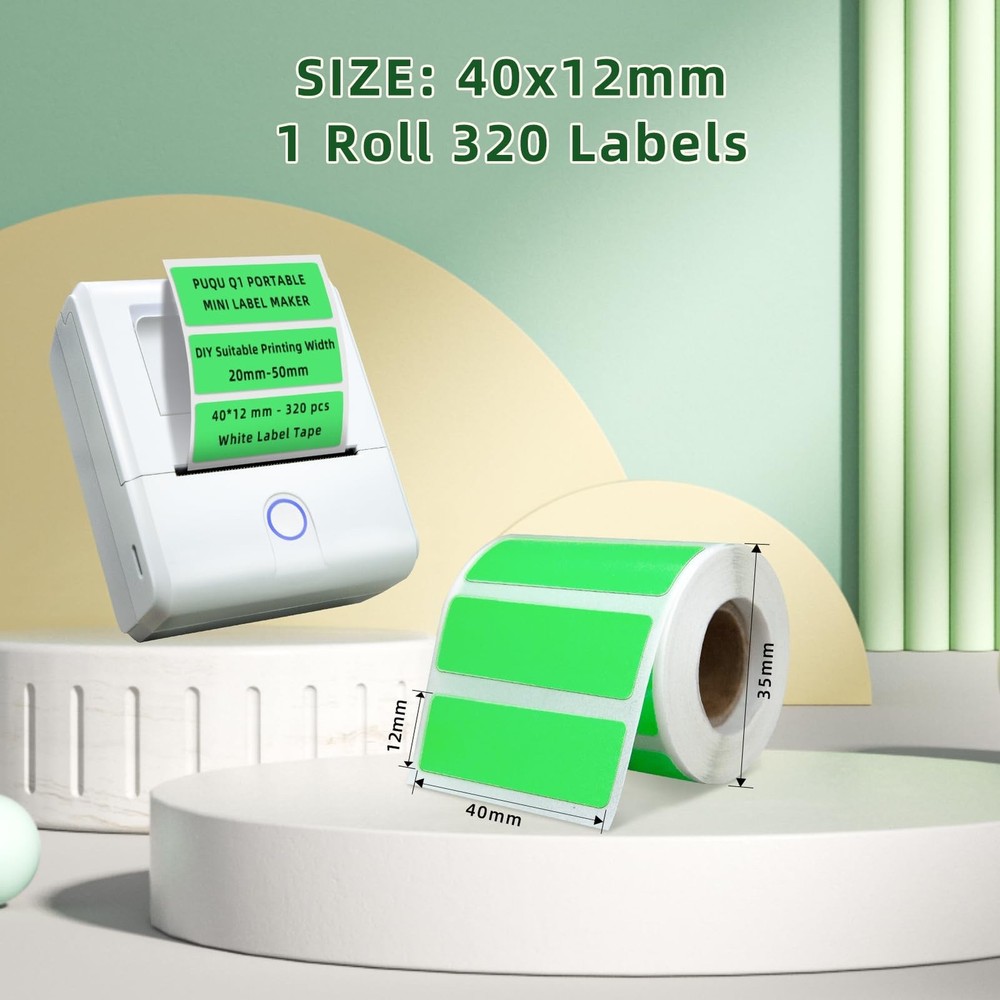 PUQU Thermal Color Label, 40x12mm Rectangular Self-Adhesive Colored Coding St...