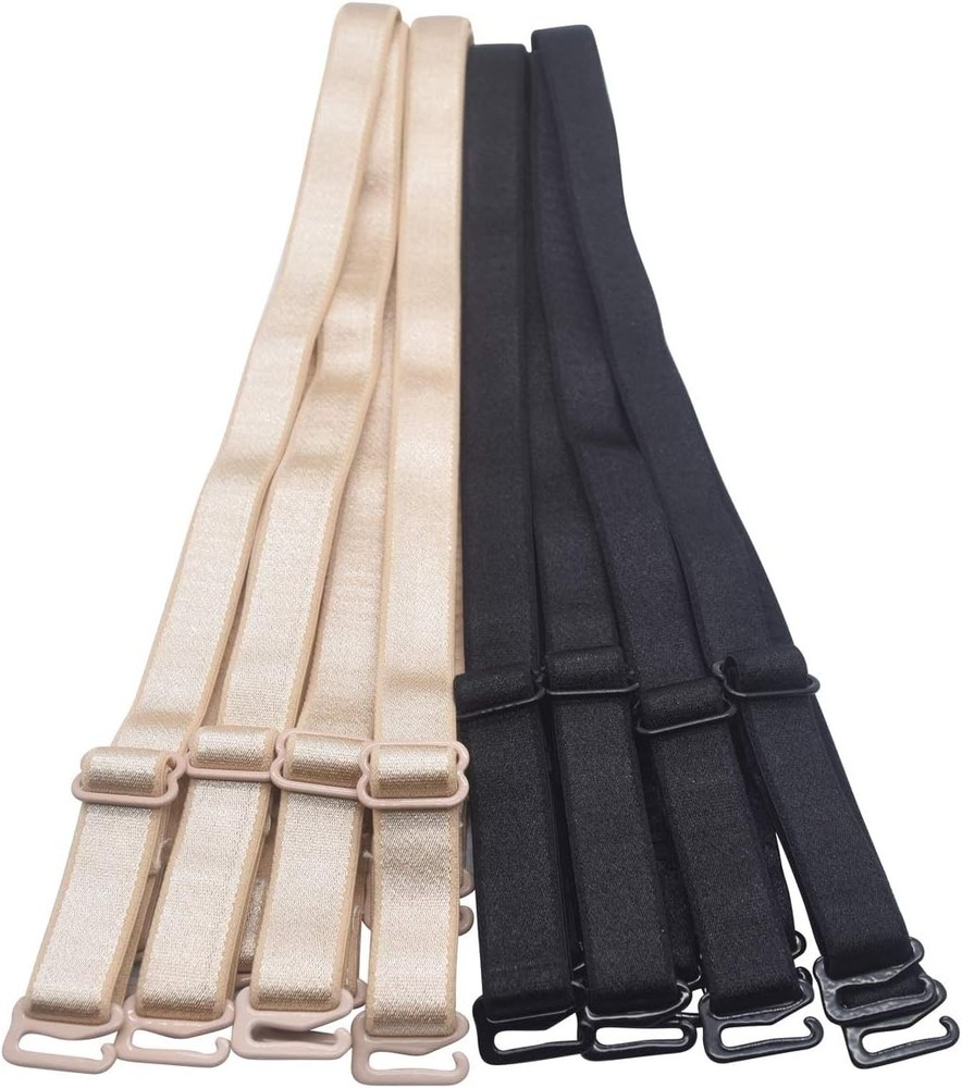DoHope Shoulder Bra Straps Replacement 12mm Width (4pairs Black & Beige)
