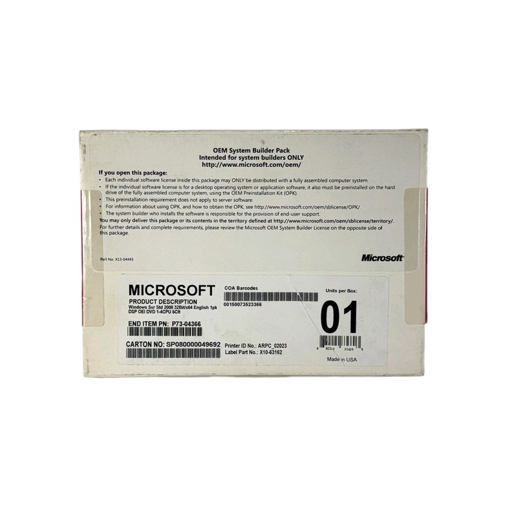 SEALED Microsoft Windows Server Standard 2008 OEM System Builder Pack ~ 5-Client