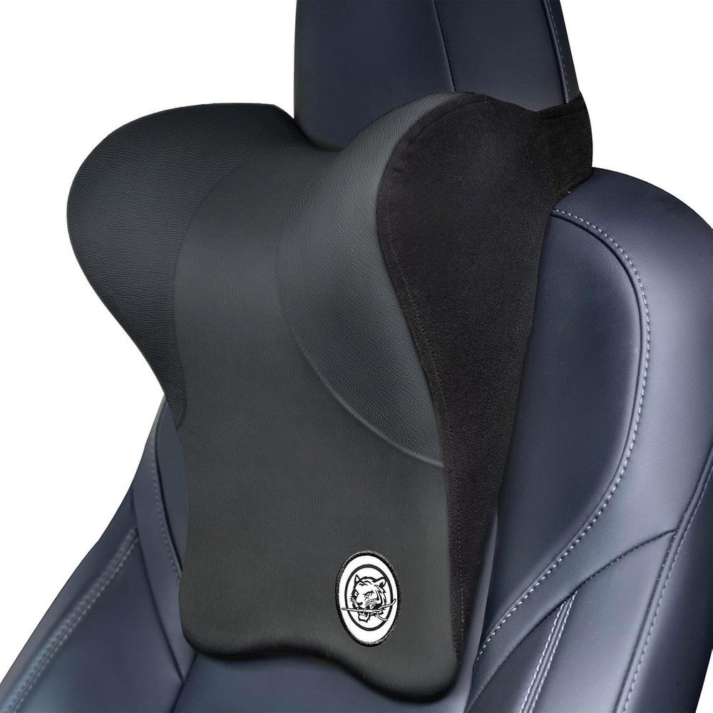 Dark Grey Memory Foam Car Neck Pillow with Adjustable Strap Support