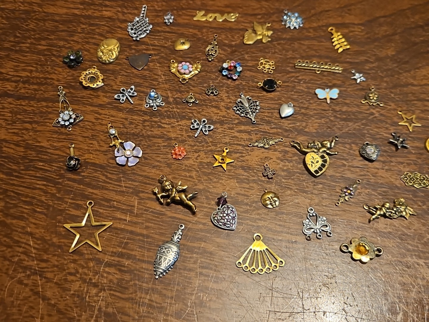 Lot Of 50 Mixed Parts Pcs France Vintage 60s Brass Stampings Findings Jewelry 23