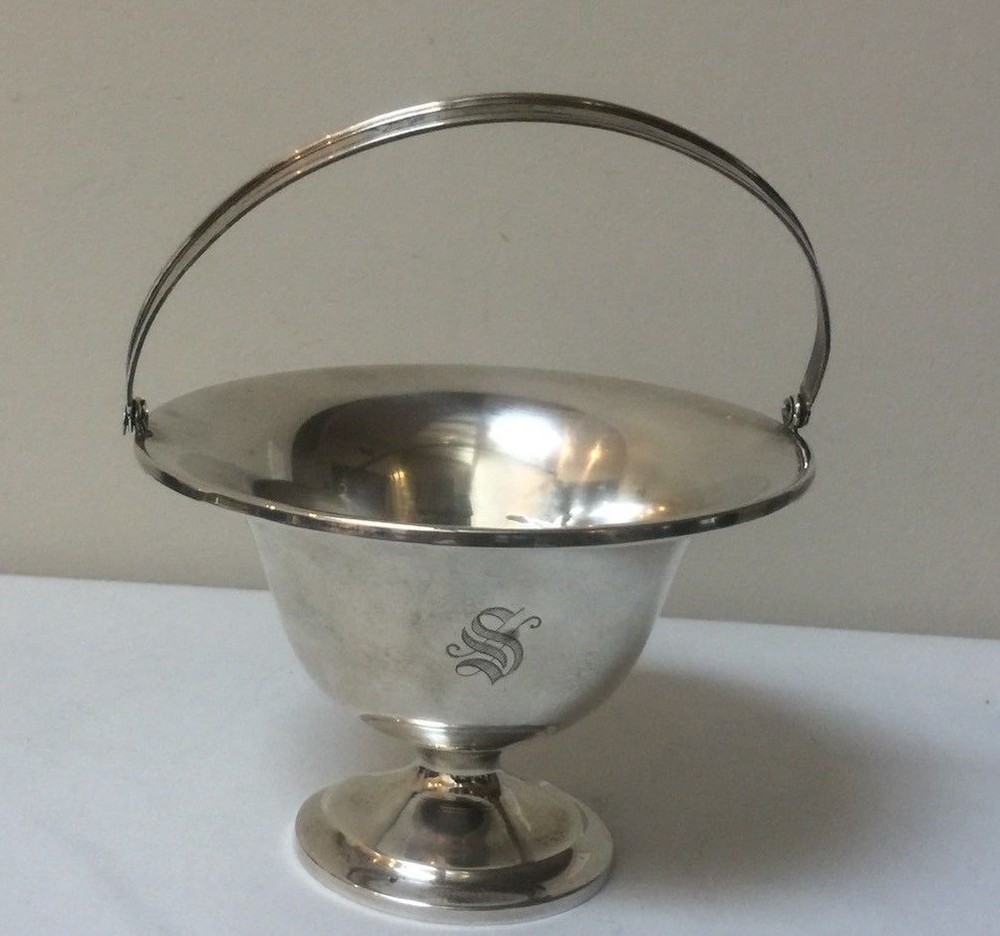 Vintage Webster Sterling Silver Basket / Candy Bowl with Handle