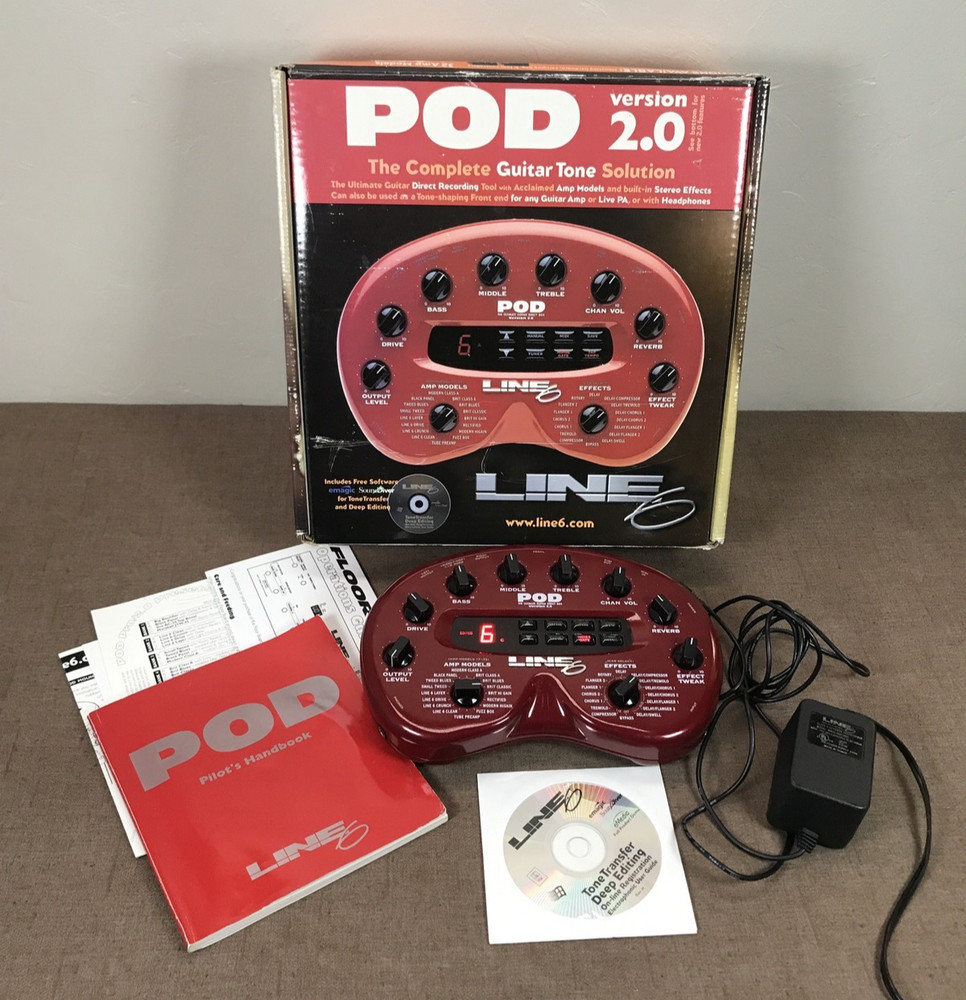 Tested Line 6 POD 2.0 Amp Modeler Multi-Effects Processor w/ Box PSU Manual CD