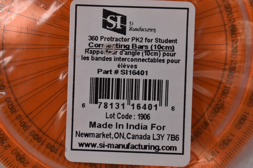 Shark Industries 360° Protractor 2 Pack Orange Students Classroom Tool SI16401