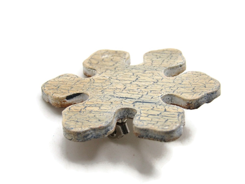 Texture Painted Wood Snowflake Pin