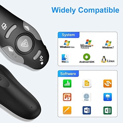 Wireless Presentation Clicker Remote with Laser Pointer for PowerPoint, Mac/Wind