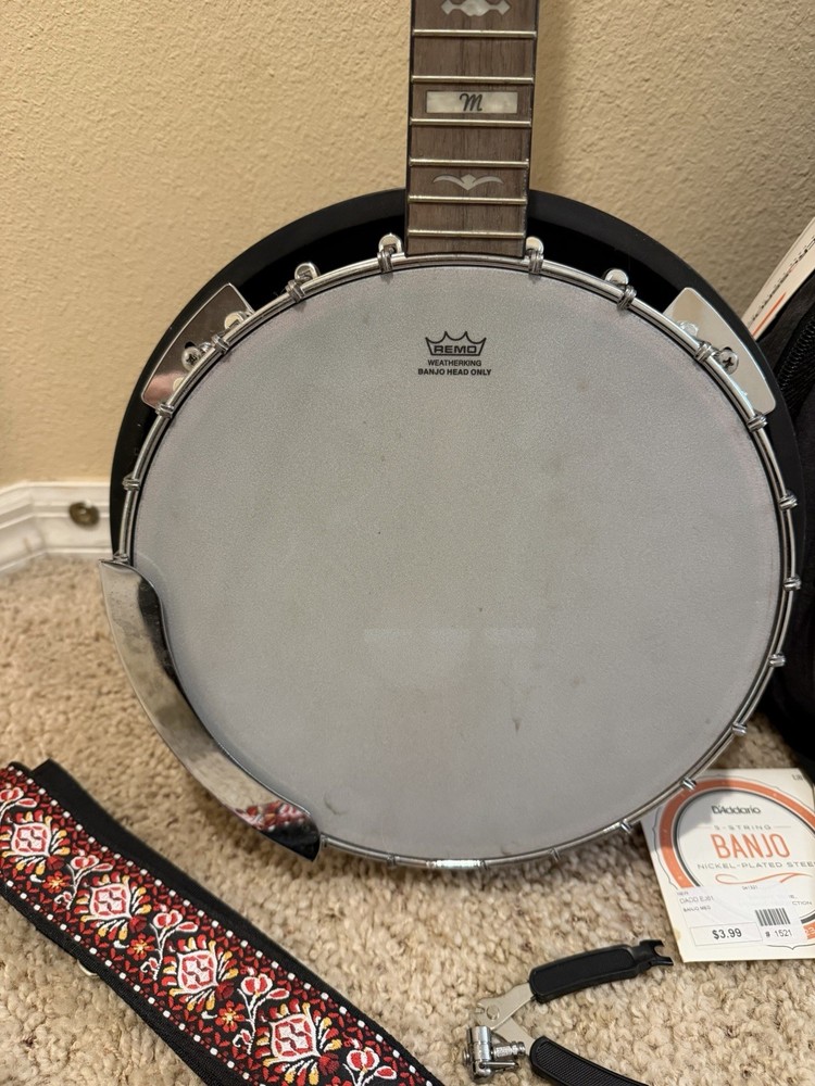 Mitchell MBJ200 Mahogany 5 String Banjo + Crossrock Bag + Strings Bundle READ