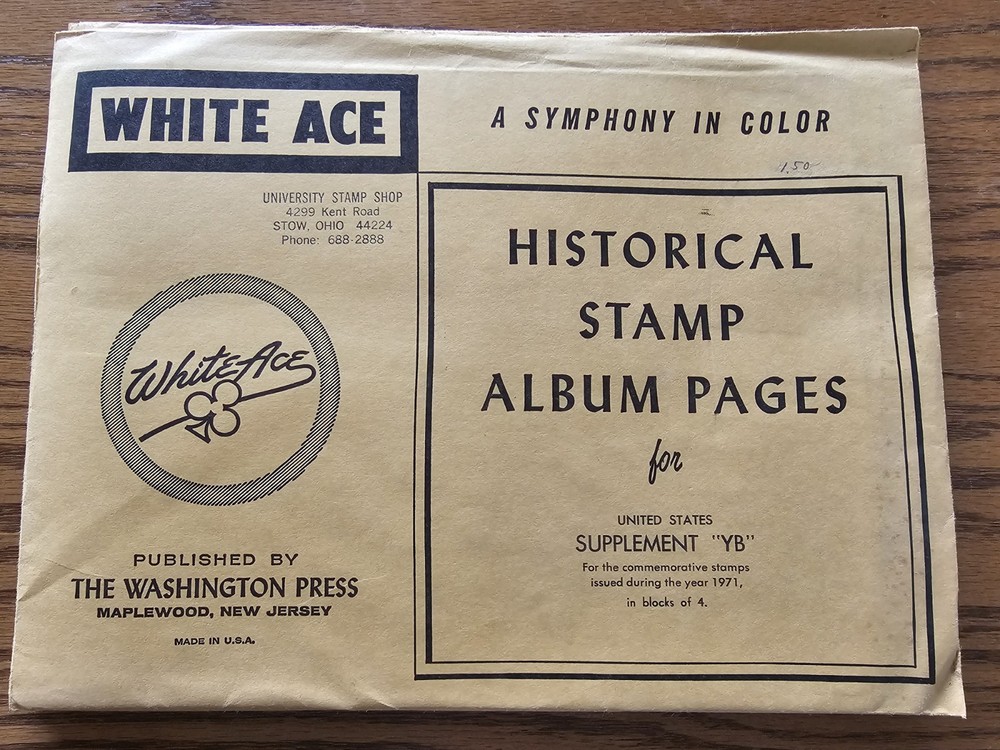 White Ace Stamp Supplement YB for Blocks of Four 1971 NOS