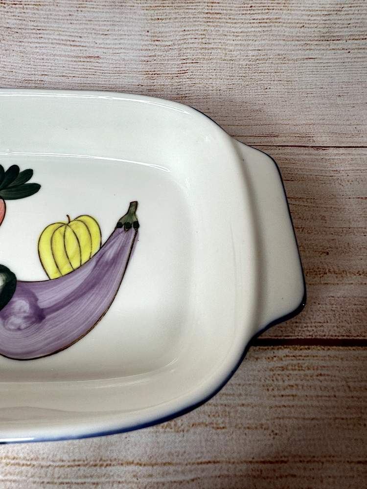 Radish Eggplant Stoneware Oblong Vegetable Pattern Casserole Dip Baking Dish