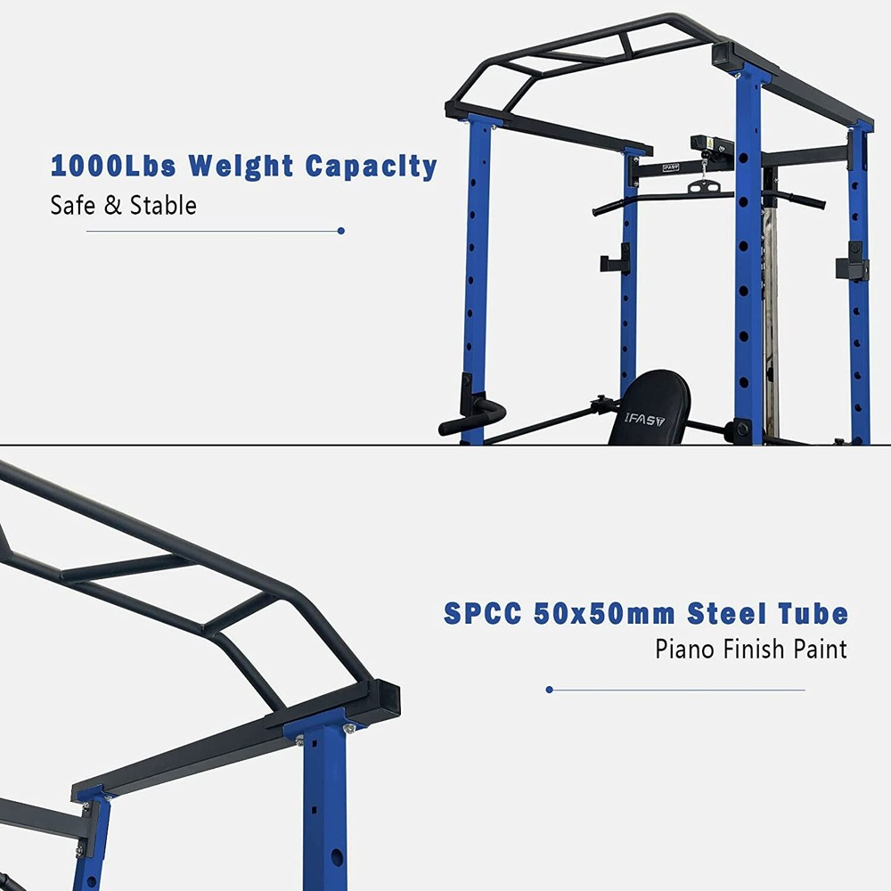 Multi-functional Power Cage,Home Adjustable Pullup Squat Rack 1000Lbs Capacity