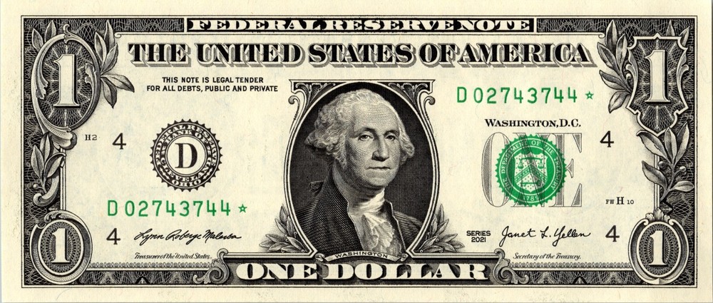 2021 D Star Note One Dollar Bill Regular Run Pack Note D02743744* UNC