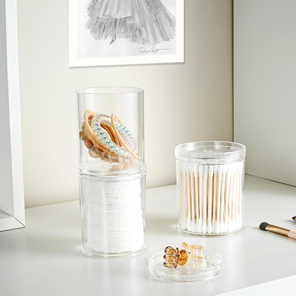 SheeChung 2-Pack Stackable Clear Qtip Holder - 10oz Crystal Apothecary Jars w...