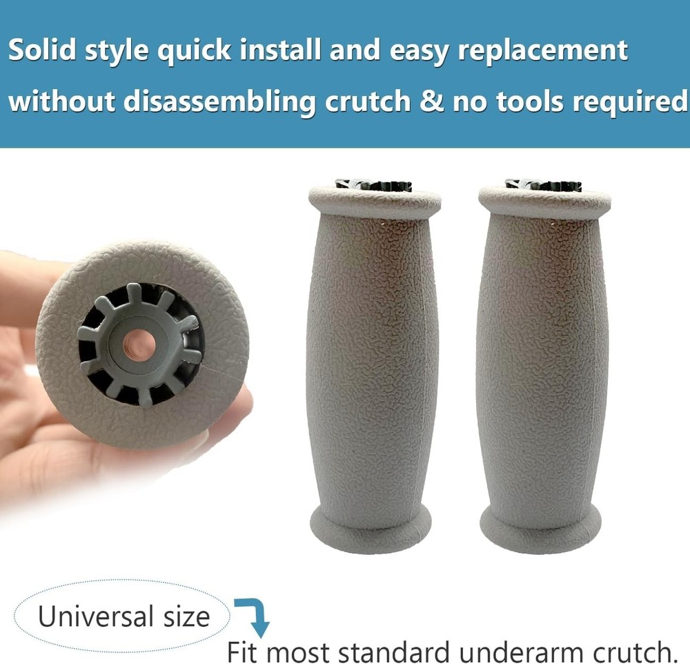 Crutch Solid Hand Grip, Replacement Cane Crutch Handgrips, 2 Pcs, Gray
