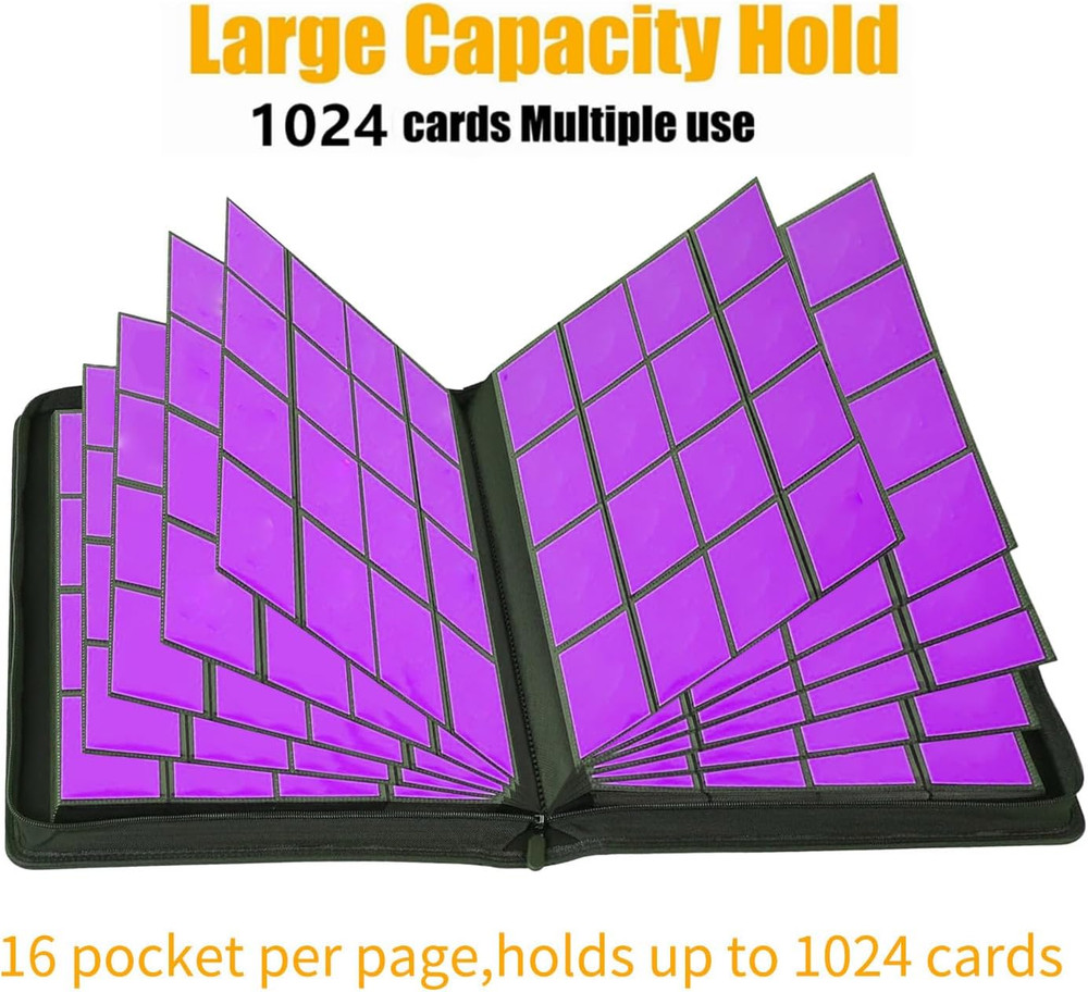 1000+ Pockets Trading Card Binder, 16 Pocket Ringless Side Loading Card Holder A