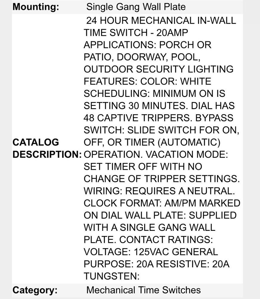 🔴Tork 701B Electromechanical Time Switch Easy Set In Wall Timer 20A 24Hr‼️