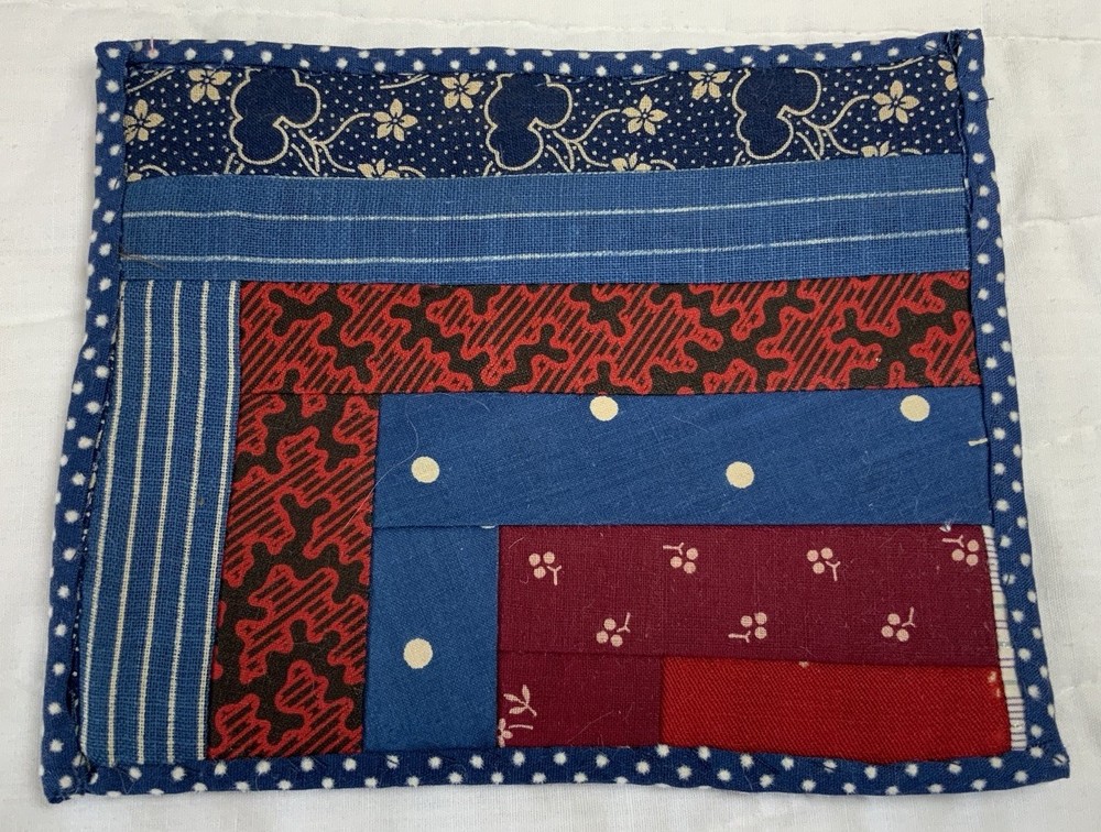 Antique Patchwork Quilt Table Topper, Rectangle, Log Cabin, Early Calico Prints