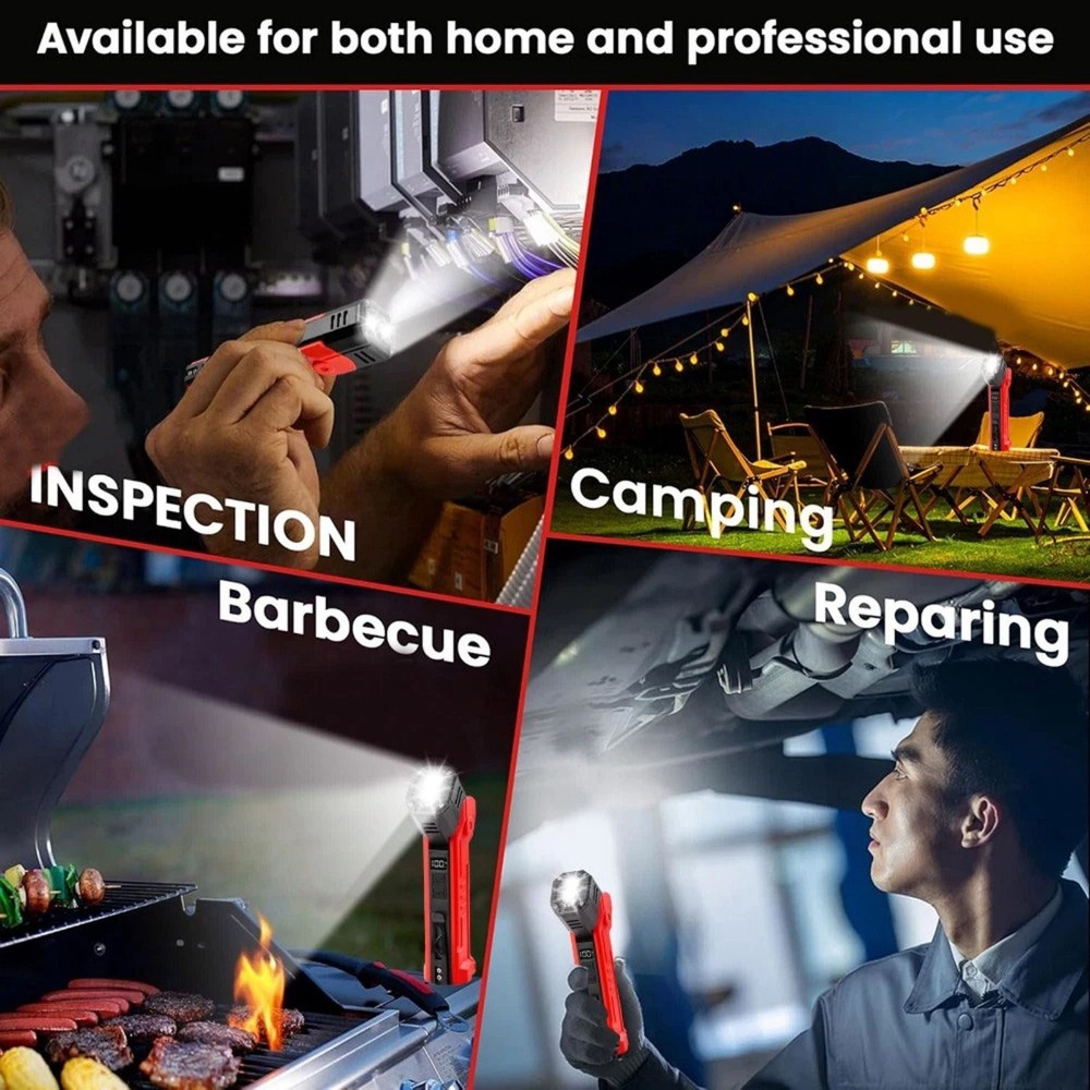 Portable Rechargeable LED Work Light 600LM Adjustable Flashlight Lamp Tool