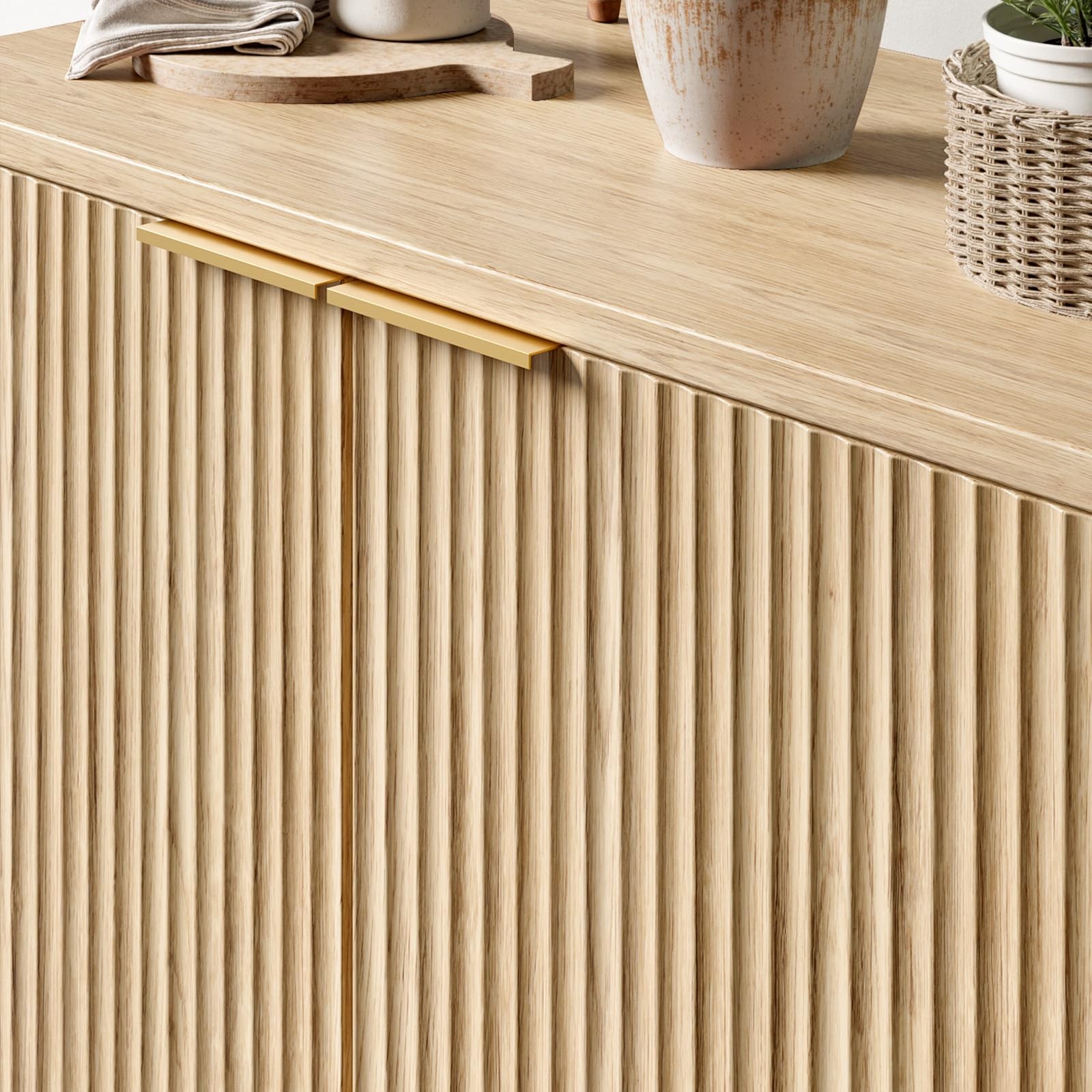 63" Oak Buffet Cabinet with Storage Large Sideboard Cabinet