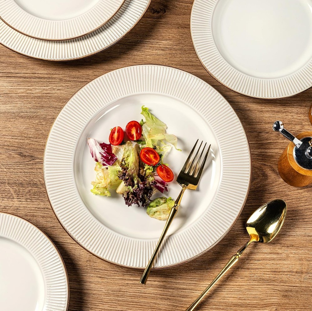 Ceramic Dinnerware Sets,12 pcs Embossed Elegant Stoneware Plates & Bowls Sets