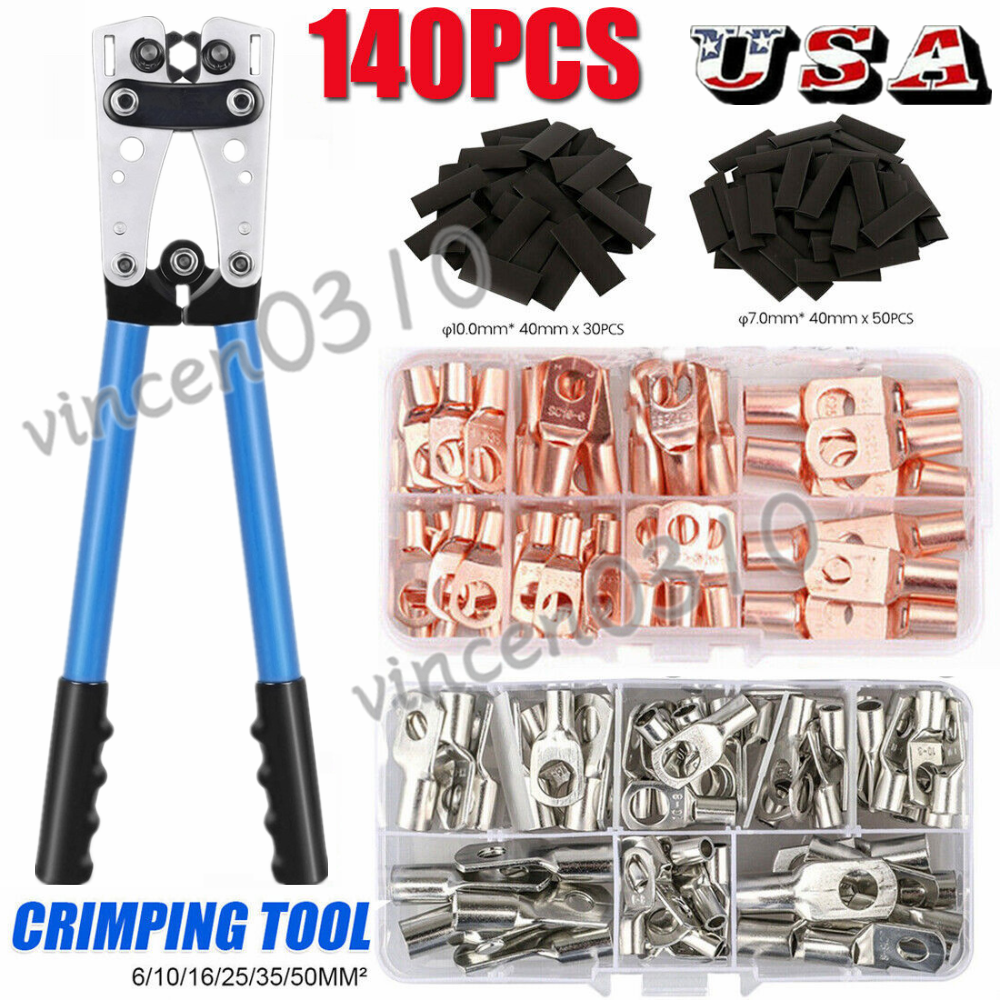 140PCS Copper Lugs Ring Terminals Bare Battery Welding Crimp Wire Connectors Kit