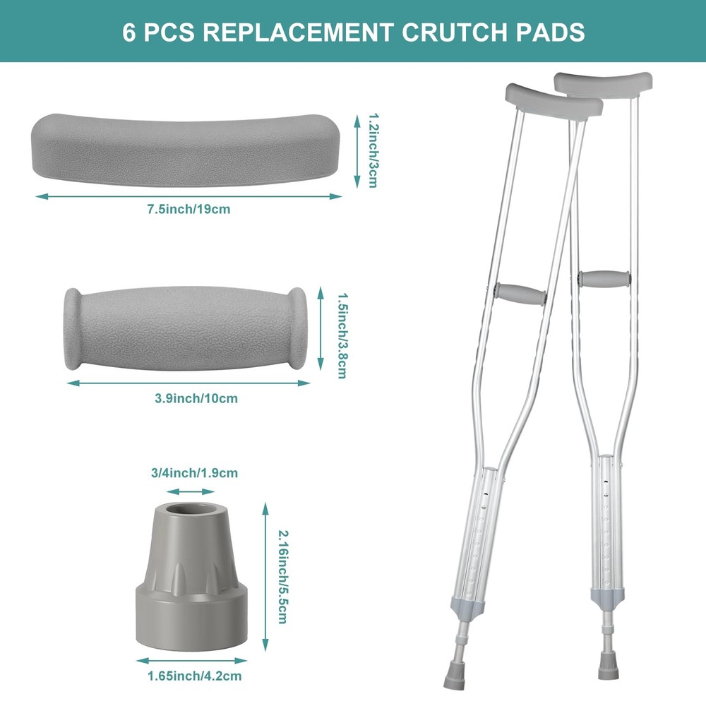 Replacement Crutch Pads 6 Pieces Accessory Kit with Gray