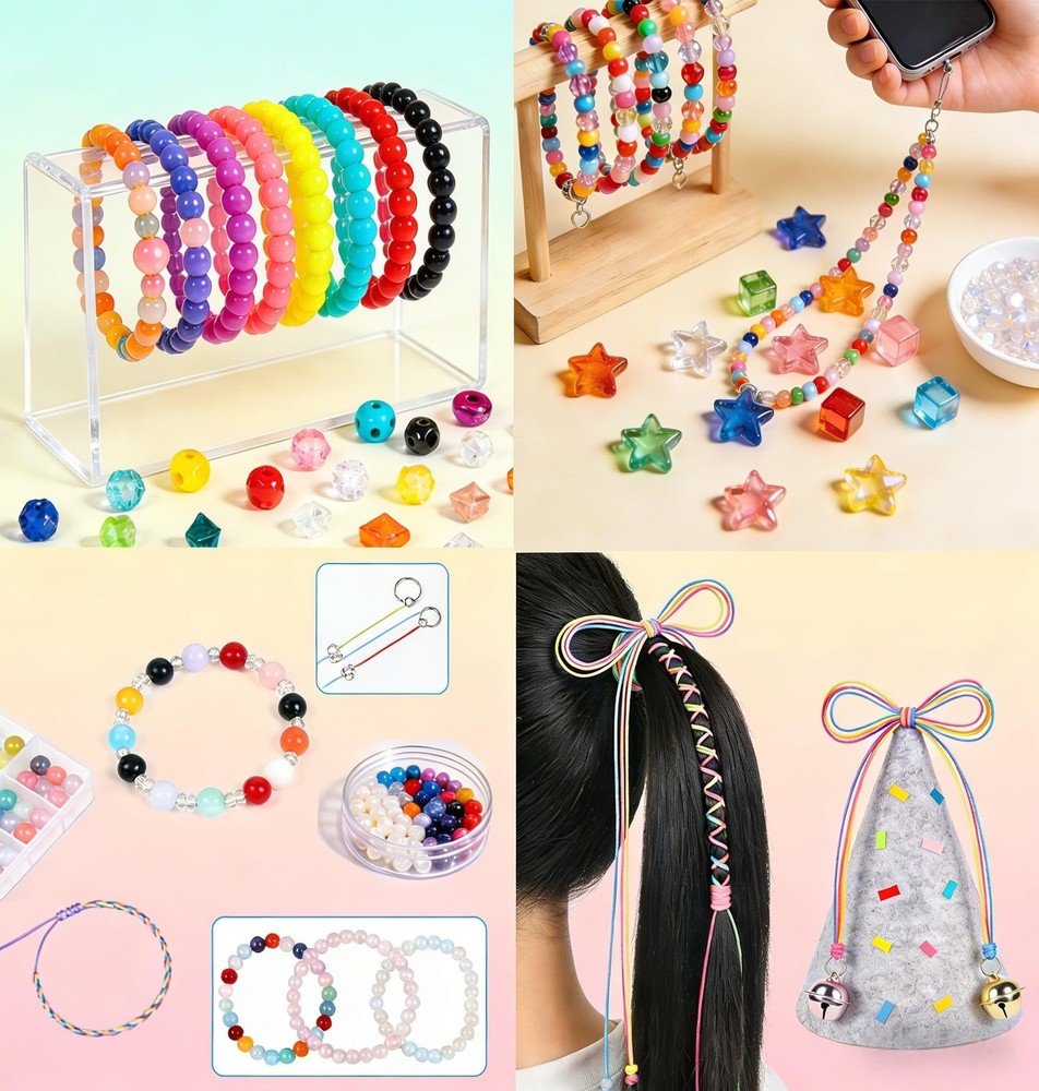 Stretchy Bracelet String Kit, 5 Rolls 1mm Elastic White, Black, Rainbow