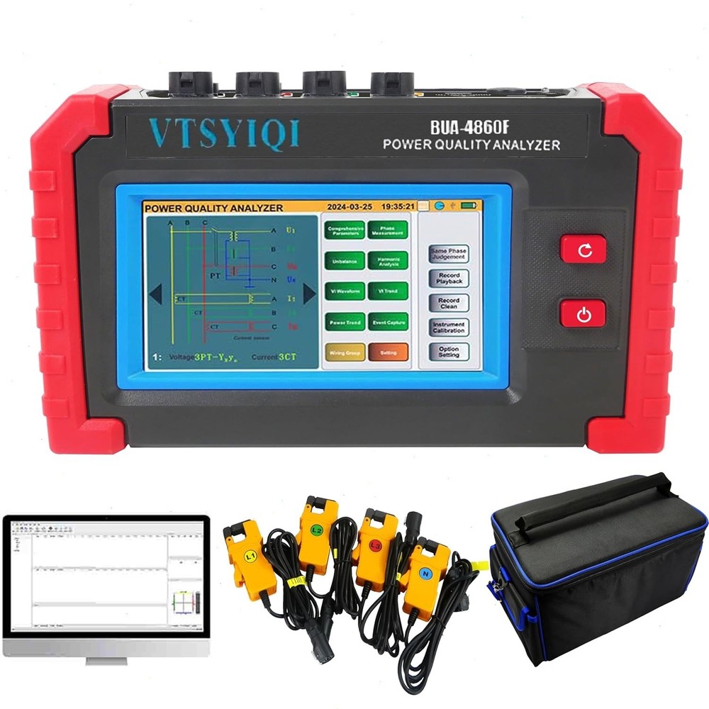 Three-Phase Power Quality Analyzer with Current Clamp 10mA~10.0A USB Interface