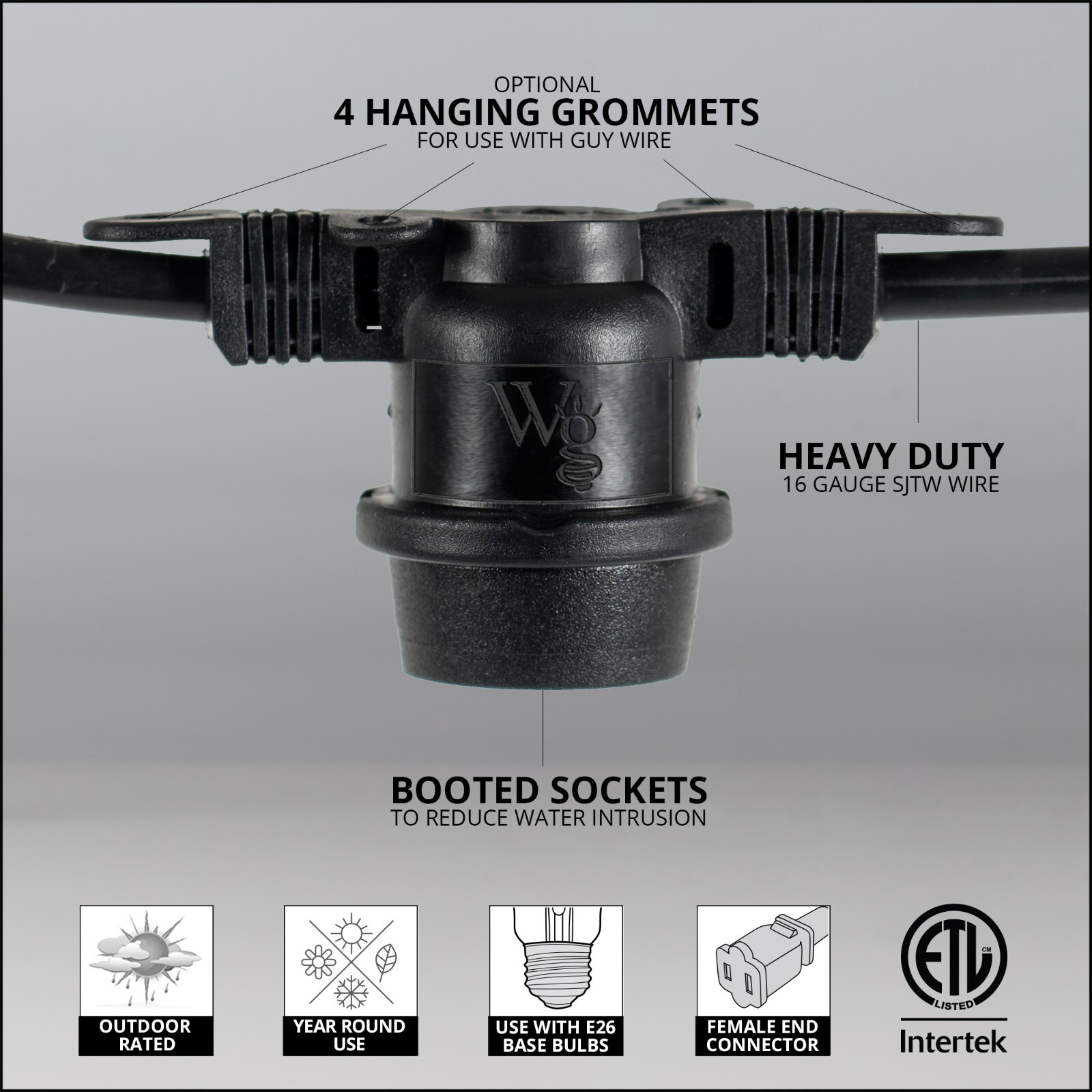 E26 Socket Heavy Duty SJTW Commercial Grade Patio Light Stringer Outdoor Rated