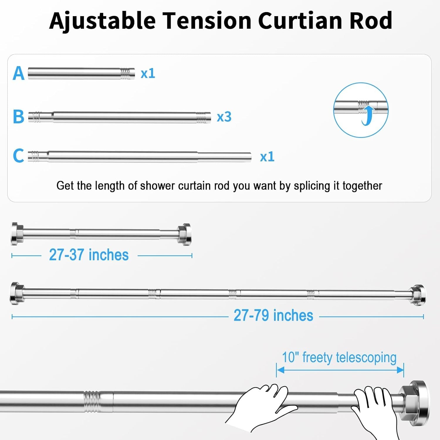 Shower Curtain Rod 27-79 Inches, Adjustable Tension Shower Rod No Drilling, No S