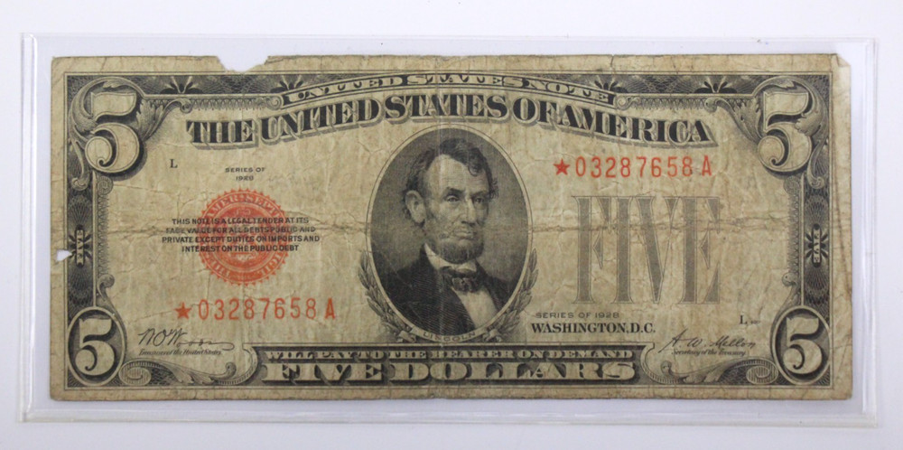 1928 $5 Five Dollar Red Seal Star Note FR1525