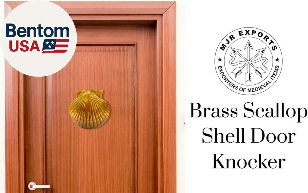 Brass Scallop Shell Door Knocker for Front Door, Nautical Solid Brass Door Knock