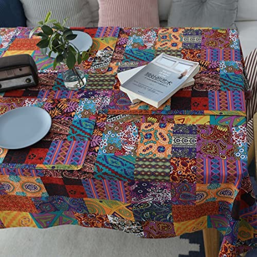 Cotton Linen Patchwork Colorful Table Cloth Rectangle 70" x 55" (Rectangular)