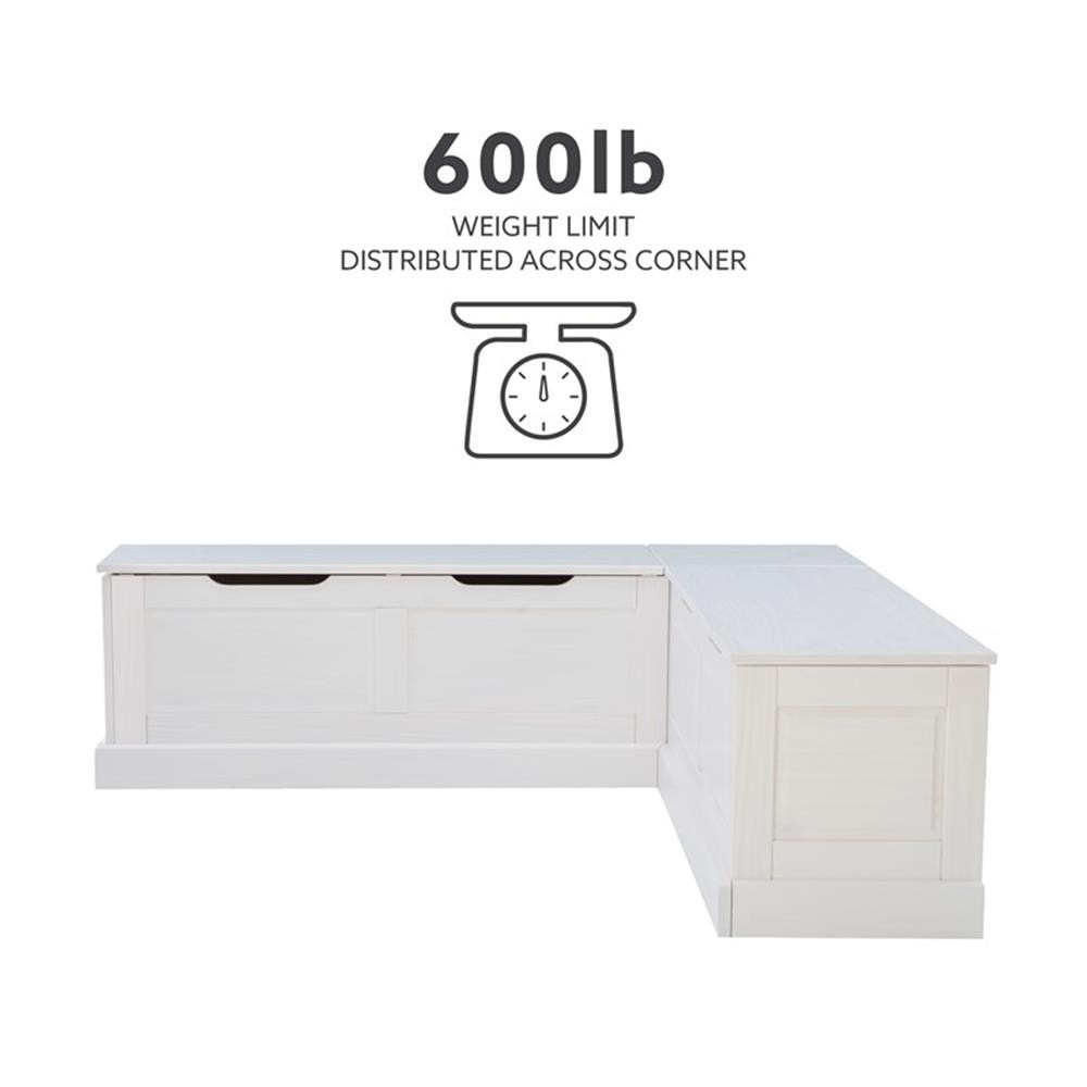 Linon Troyin Backless Corner Nook with Storage in Solid White Pine