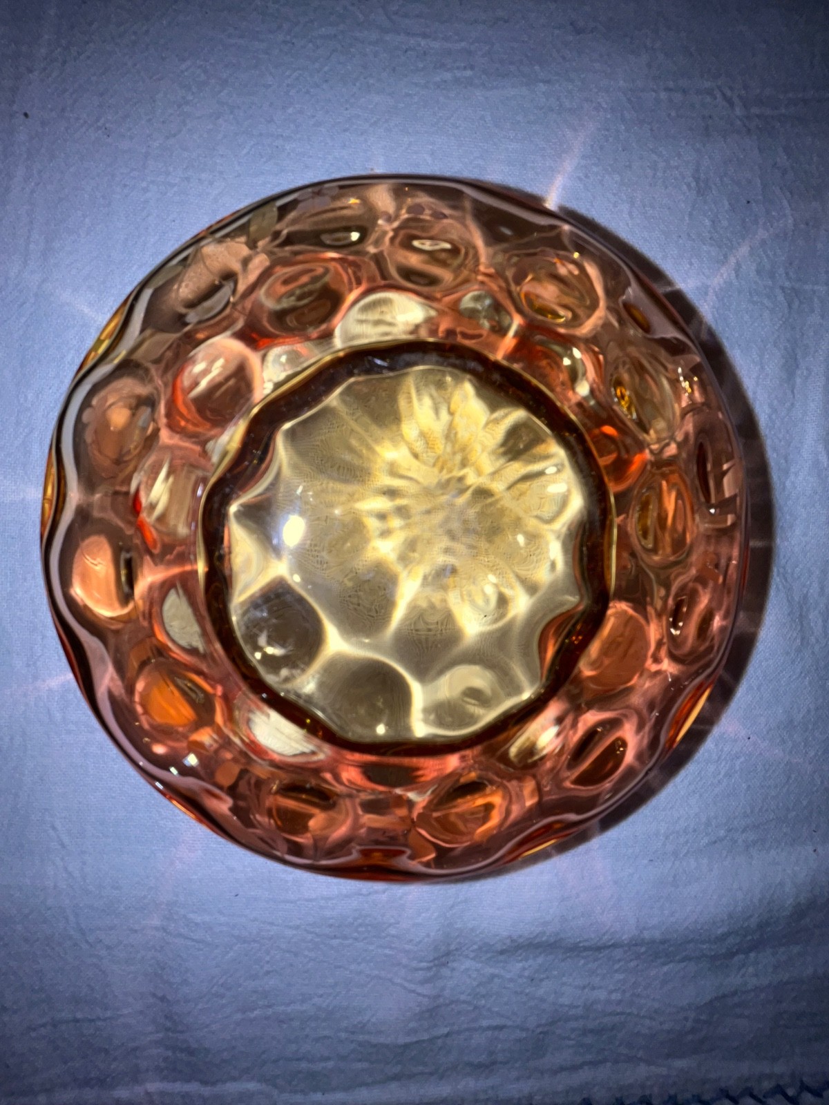 Victorian Enameled Amberina Low Bowl-Floral Sprigs-Victorian-Late 1800’s