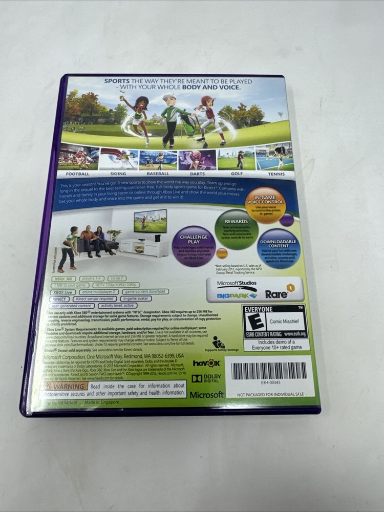 Microsoft Xbox 360 Kinect Sensor Bar with 2 Games Bundle TESTED WORKING