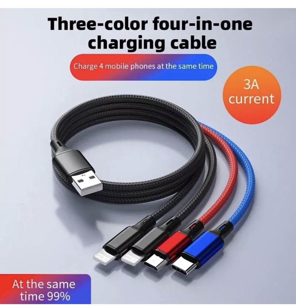 4 in 1 Multi USB Charging Cable Fast Charger Cord For iPhone/Type C/Micro USA
