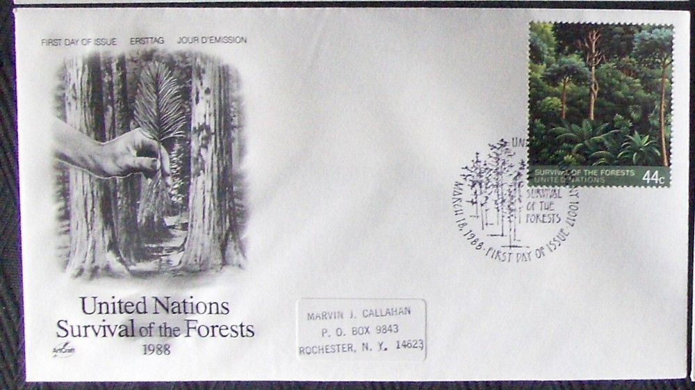 United Nations  FDC SURVIVAL of The FORESTS, New York 1988.