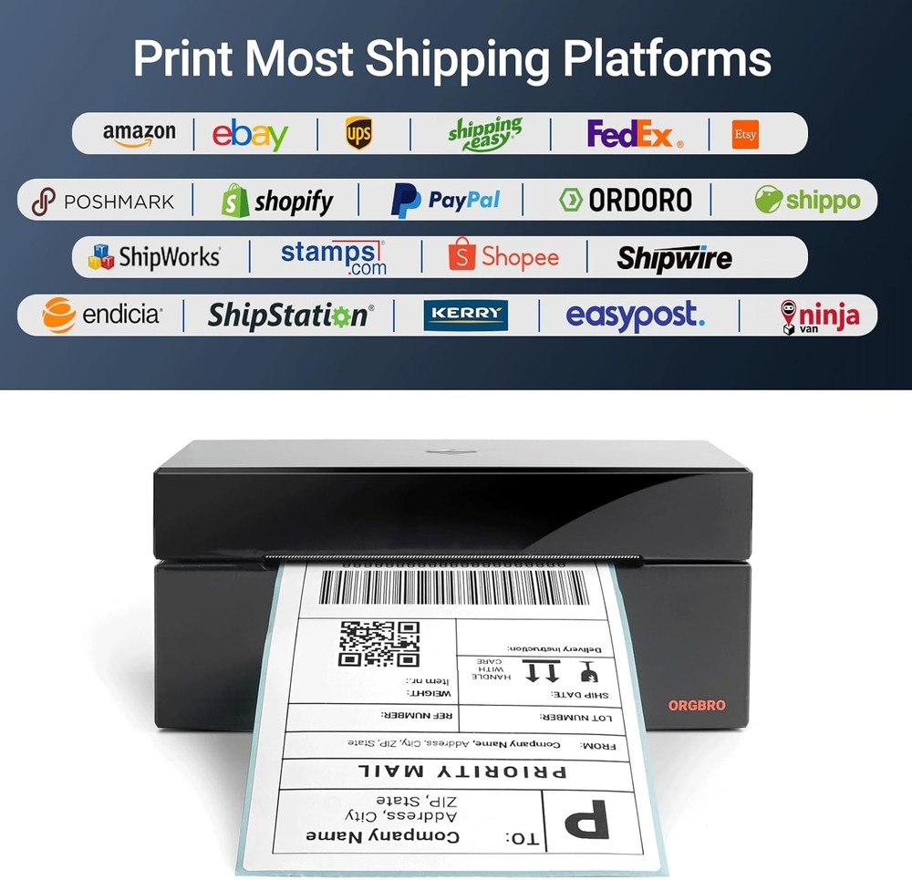 ORGBRO Z1 4x6 Shipping Label Thermal Printer - PC, Mac, Chromebook, Linux
