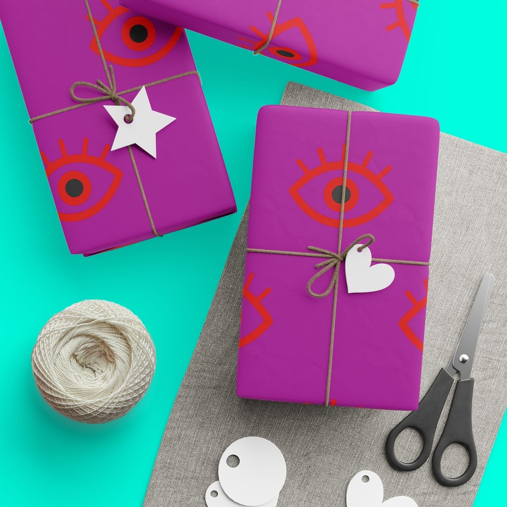 Evil Eye Pattern Mauve & Red Matte Gift Wrap