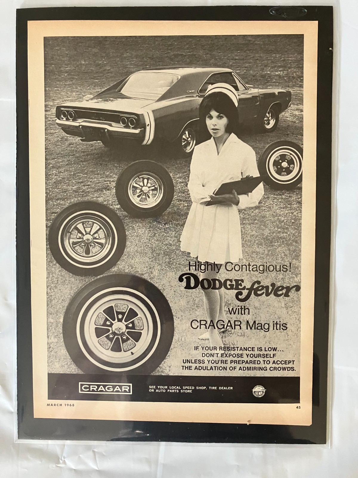 1968 Dodge Charger *Ready to Display*Cragar Mags Nurse *Original* car ad print c