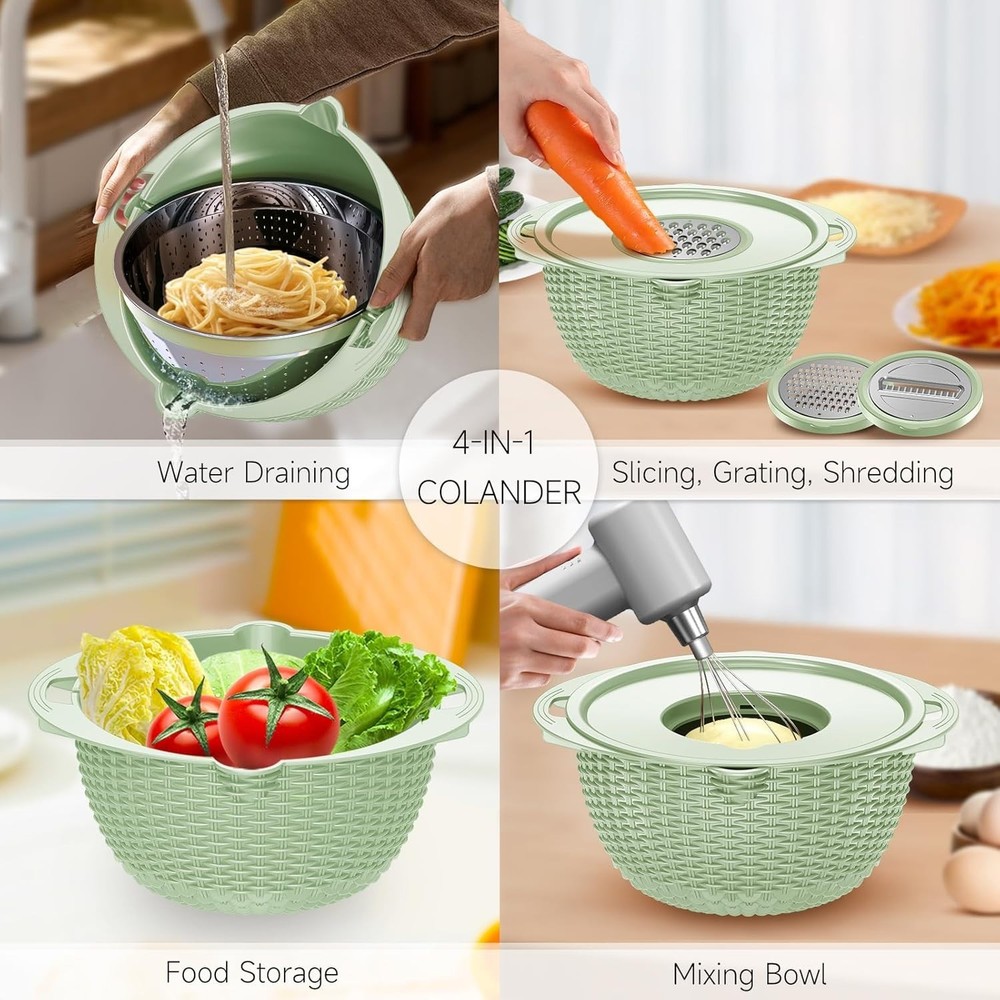 4-1 Strainer with Bowl & Spoons Set - Strainers and Colanders - Colanders for...