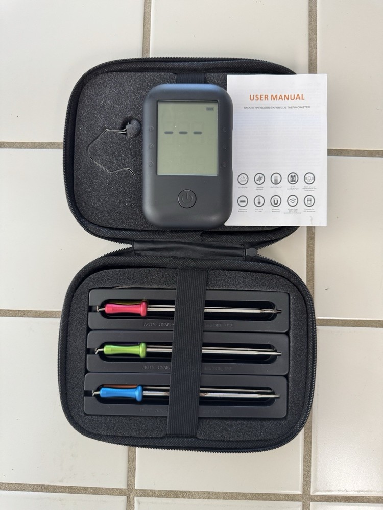 Wireless Digital Meat Thermometer with 6 Color-Coded Probes and Case