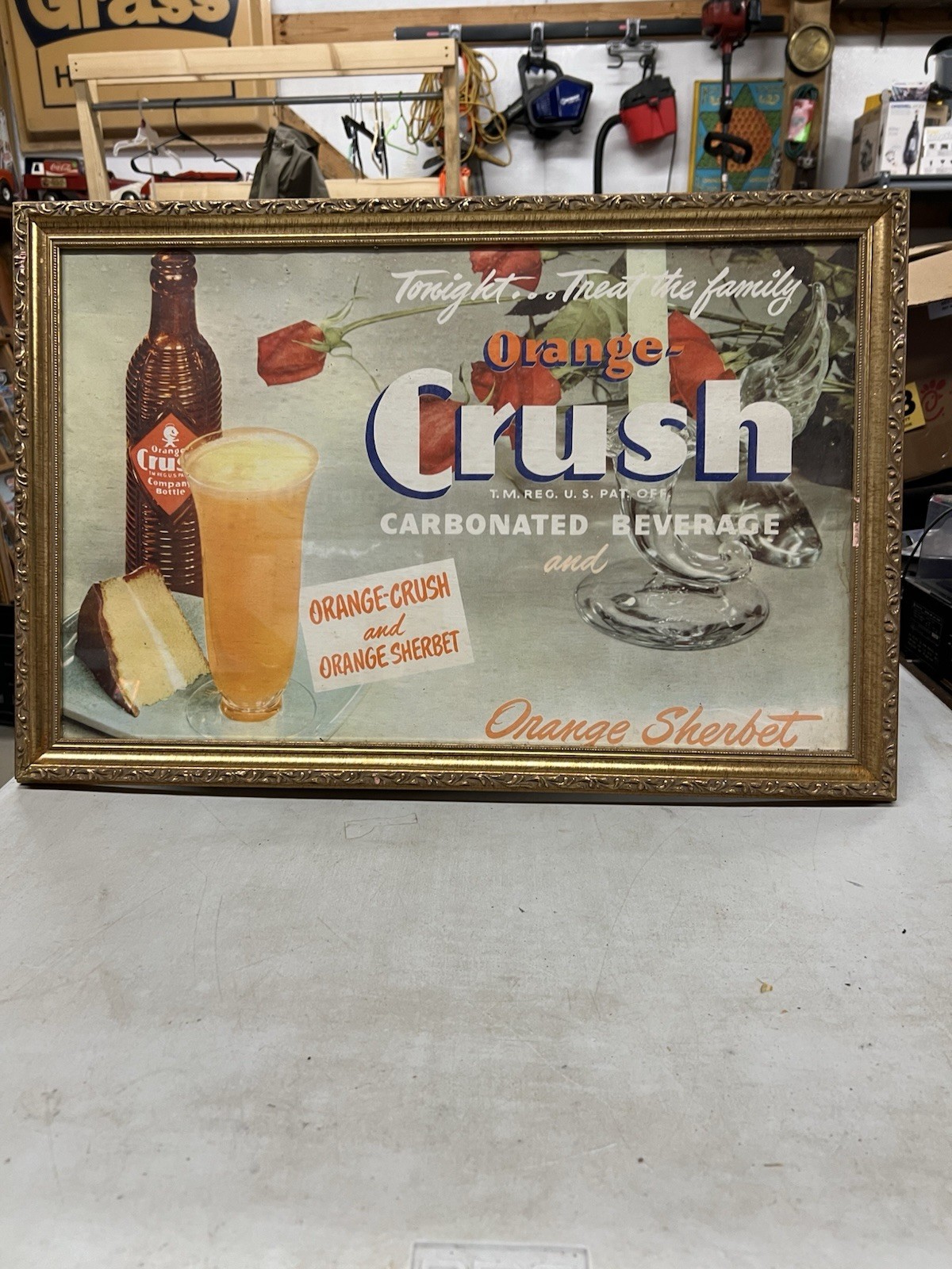 Vintage Orange Crush Soda & Orange Sherbet Poster Original Nicely Framed 24 X 16