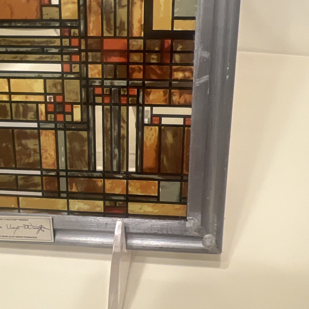 Frank Lloyd Wright Oak Park Skylight Stained Glass Panel Steel Frame Decor