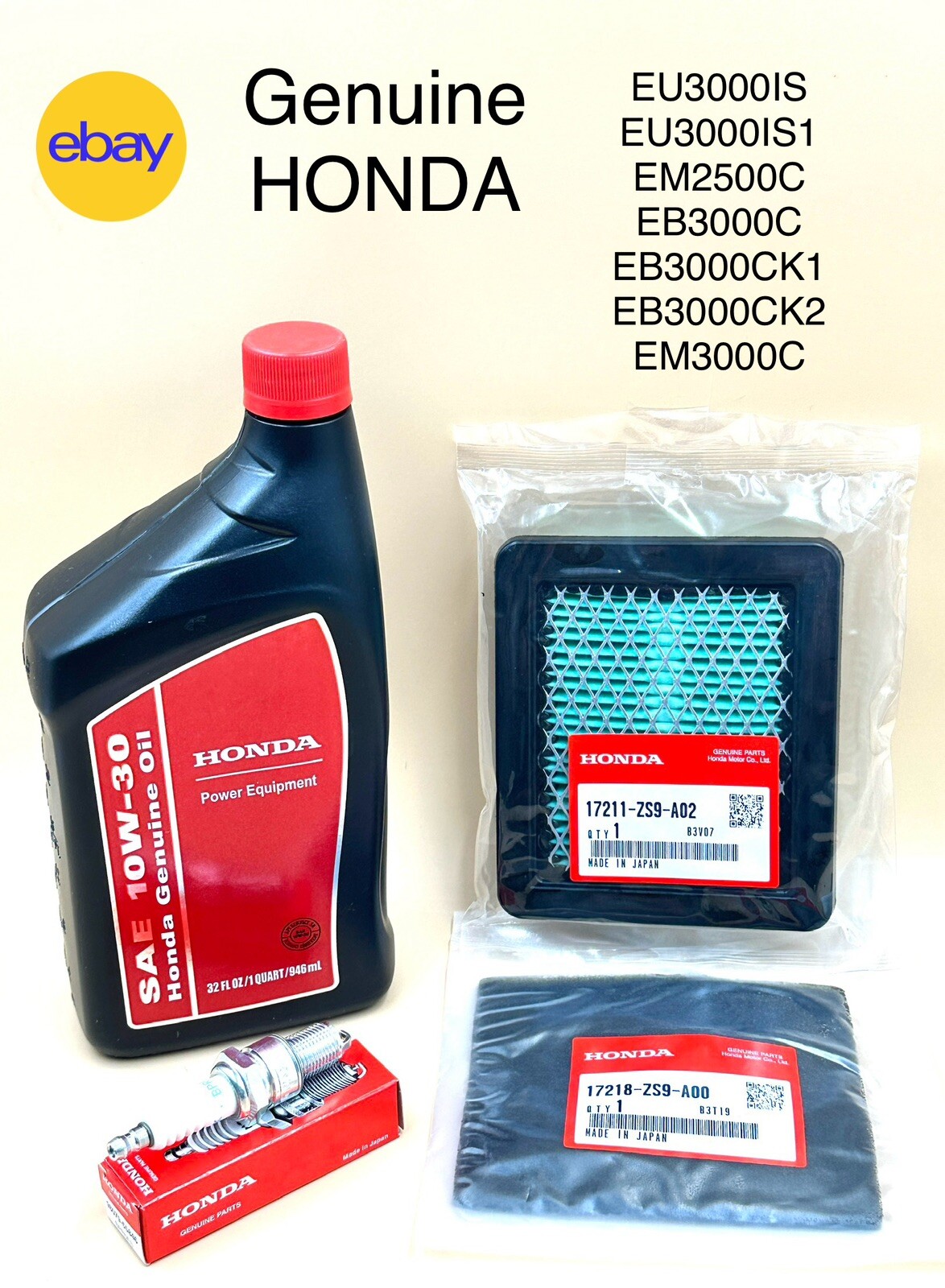 Honda EU3000 Oil Change Service Tune Up Kit Filter Spark Plug Generator EU3000is